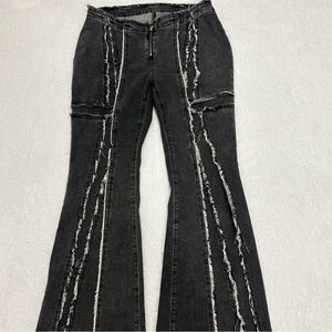 grey flare low rise pants